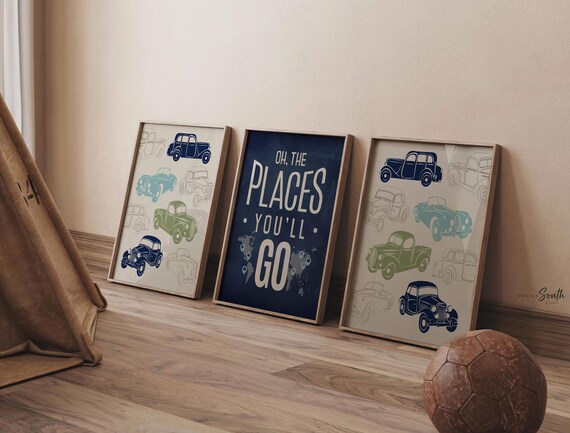 Vintage baby art, vintage trucks and cars for boys, boys vintage cars and trucks, vintage car nursery art, car baby art, truck baby decor