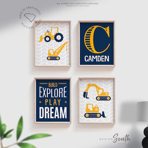Construction Truck Prints: Boys Bedroom Decor, Personalized Name Art