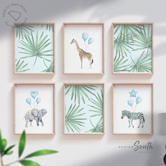 Baby boy nursery art, baby blue boy nursery decor, blue baby animals boy nursery, safari baby boy art, cute boy nursery art, newborn boy art