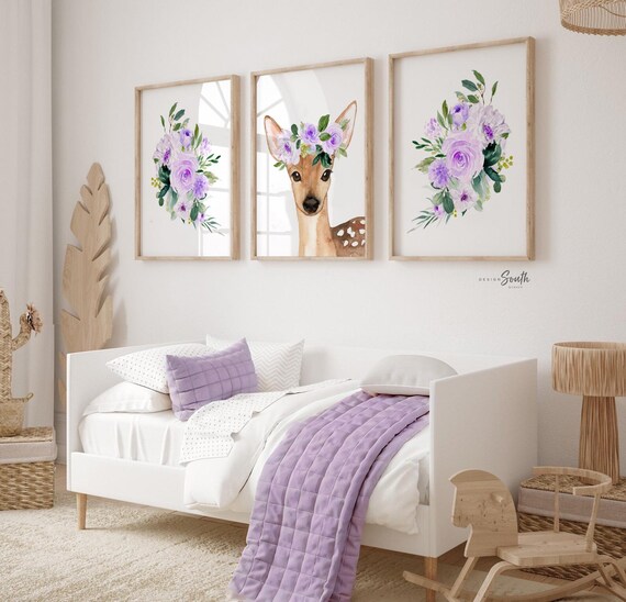 Lilac Fawn Nursery Art Prints: Baby Girl Woodland Decor