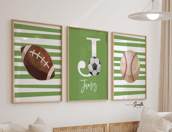 Boys nursery decor sports, boys bedroom decor, monogram print, light green sports, boys monogram, boys nursery print, boy bedroom art sports