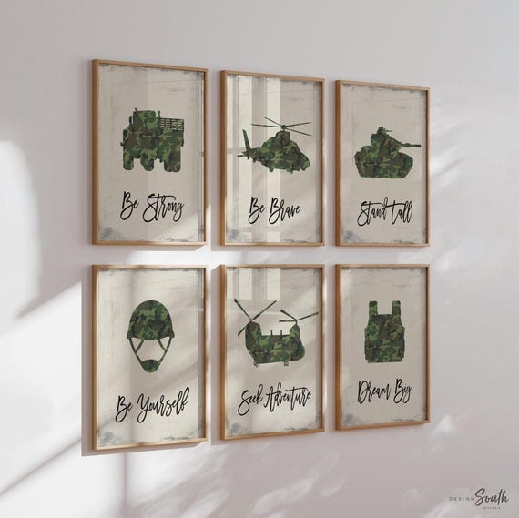 Army Vehicle Wall Art Prints: Military Nursery Decor Set