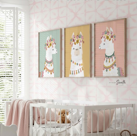 Boho Llama Nursery Prints: Neutral Baby Room Wall Art