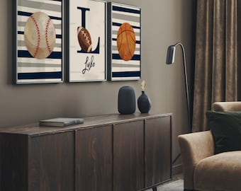 Personalized Sports Nursery Prints: Navy Blue & Gray Baby Room Decor