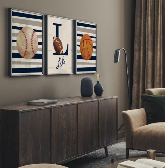 Personalized Sports Nursery Prints: Navy Blue & Gray Baby Room Decor