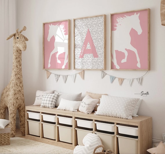 Pony nursery prints, personalized horse nursery art, pony farm nursery, cowgirl nursery art, pony print, horse print, horse girl nursery art