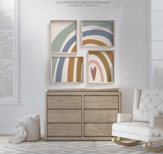 Neutral Rainbow Nursery Prints: Earthy Boho Kids Wall Art