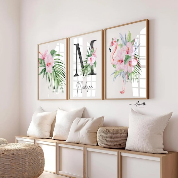 Flamingo Nursery Art Prints: Tropical Baby Girl Room Decor