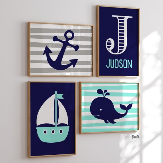 Whale nursery decor, prints for boys, aqua and navy, personalized print, boys nursery decor, quote for boys, nursery quote, blue nursery boy