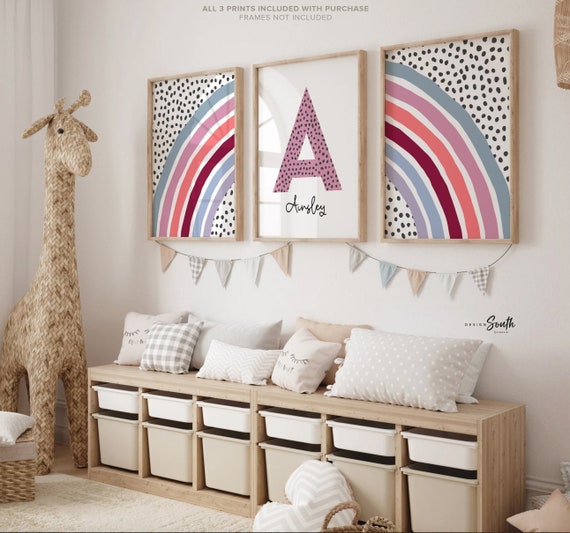 Set of 3 rainbow wall art, girls room rainbow themed, bedroom prints rainbow, preppy room decor, trendy modern preppy girls room wall art