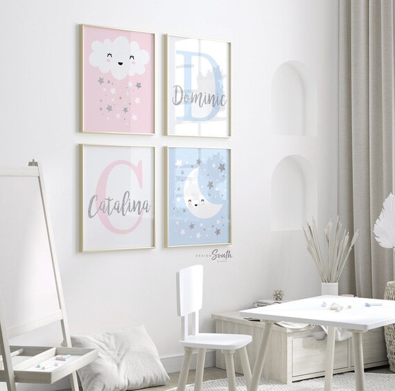 Pink blue boy/girl twin wall art, twin nursery art, twin baby art, art for twins, wall decor twins, girl boy twin nursery, boy girl twins