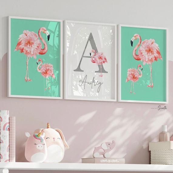 Tropical nursery baby gift, pink mint flamingo nursery, flamingo little girl bedroom, baby girl nursery ideas, themed nursery tropical girl