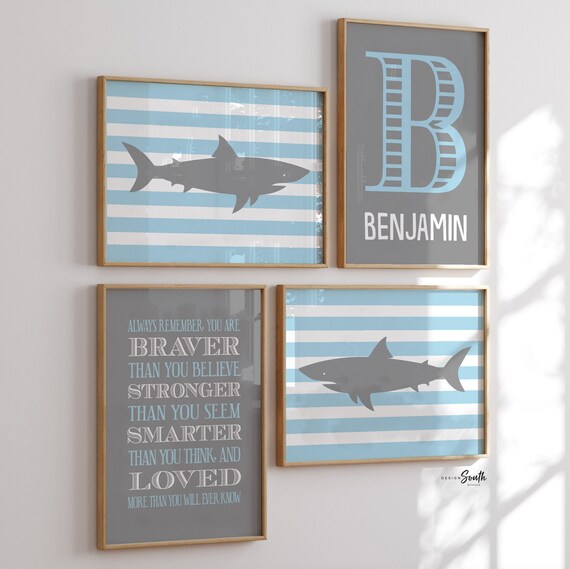 Boys shark art, boys shark decor, boys baby blue shark art, boys blue shark nursery, blue shark nursery, shark nursery, shark nursery art