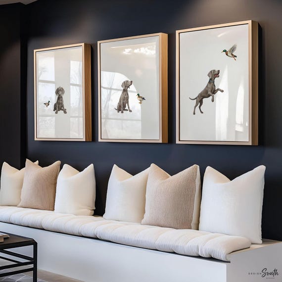 Weimaraner Puppy & Duck Hunting Wall Art: Weim Bird Dog Boys Room Decor