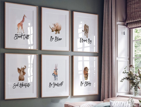 Animal nursery wall art, boys bedroom animals, set of animal art prints, baby animal art for nursery or bedroom, brave strong dream big boys