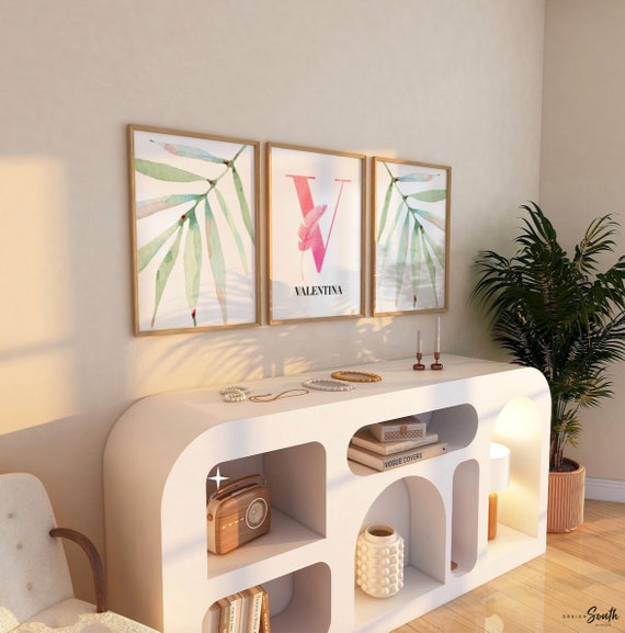 Tropical Nursery Decor: Personalized Initial, Watercolor Palm Leaf Art