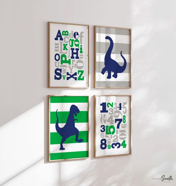 Dinosaur ABC 123 Art Prints: Boys Bedroom Decor