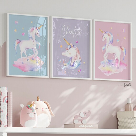 Unicorn baby art, unicorn wall decor, unicorn girl bedroom, unicorn theme nursery, pastel unicorn art, gift for little girl unicorn prints
