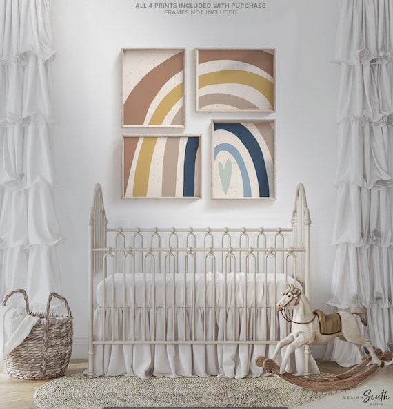 Earthy Rainbow Nursery Prints: Neutral Boho Kids Wall Art