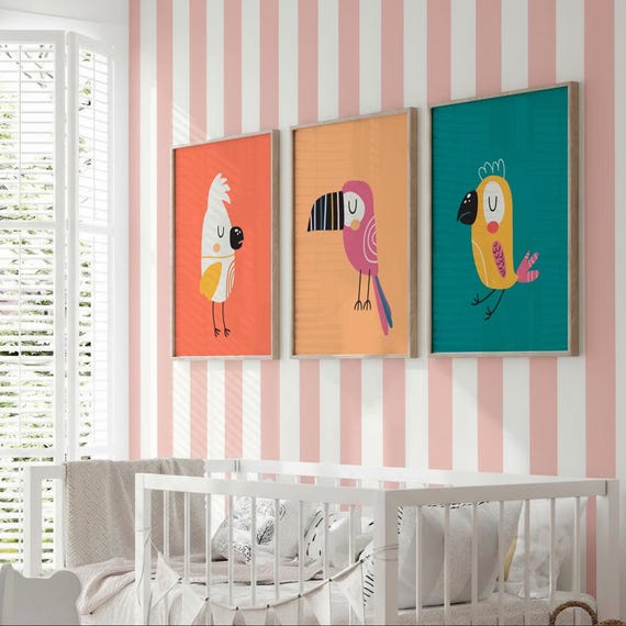Tropical Birds Print Set: Colorful Nursery Wall Art