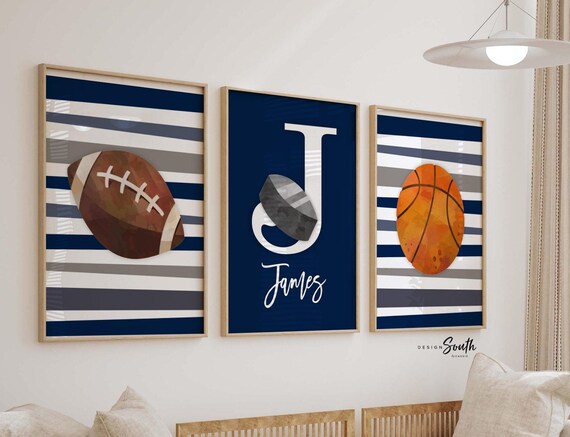 Sports home decor boy name, sport poster boy room, sports wall art, little boy gift, artwork wall crib sports theme, basketball football art