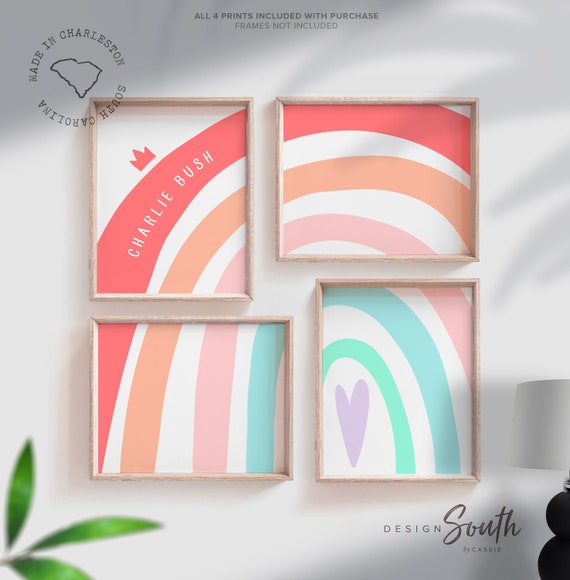 Coral rainbow baby room art, coral rainbow decor for girl, personalized name coral rainbow girl, coral rainbow baby room art, gift for baby