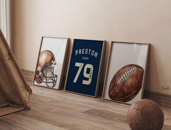 Personalized Navy Football Prints: Boys Sports Nursery Decor Set of 3