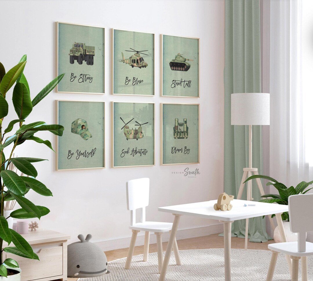 Green Army Vehicles Boys Wall Art, Soldier Military Tank Truck ...