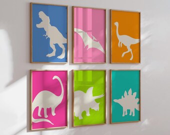 Colorful Dinosaur Art Prints: Children's Bedroom Gallery Wall