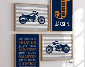 Kunst kinderkamer motor: vintage motorthema, jongenskamerdecoratie