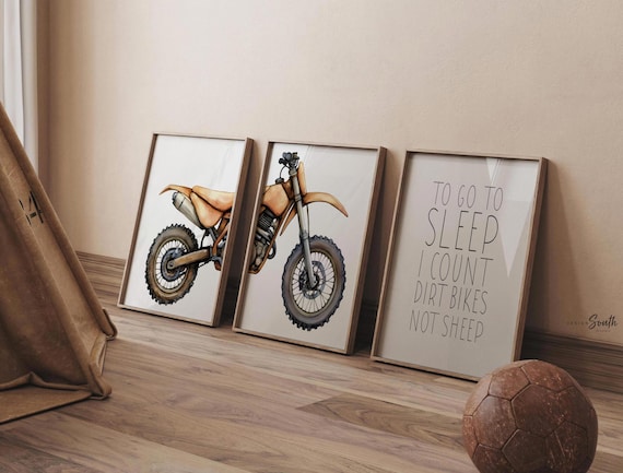 Dirt Bike Nursery Art Prints Set: Russet Brown Motocross Decor