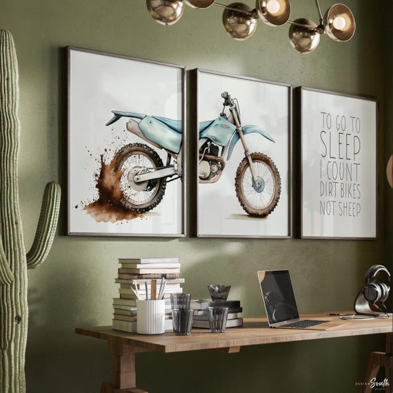 Dirt Bike Nursery Art Prints: Watercolor Motocross Decor, Set of 3