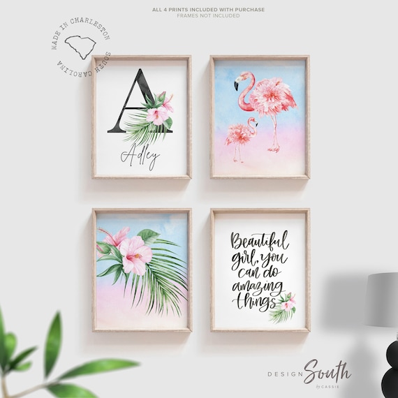 Flamingo Nursery Art Prints: Tropical Baby Girl Decor