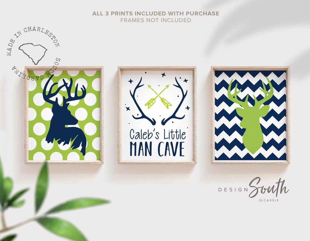 Deer Bedroom Lime Green and Navy Blue, Buck Deer Wall Decor, Kids Deer