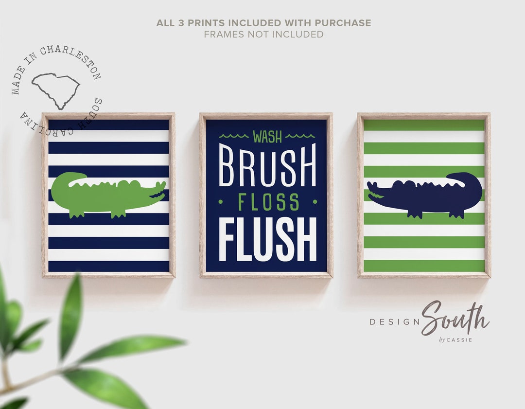 Little Boy Bathroom Decor Gator Bathroom Navy Blue and Green Etsy