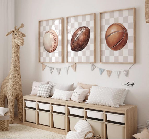 Sports Nursery Prints – Baseball, Football & Basketball Art Set
