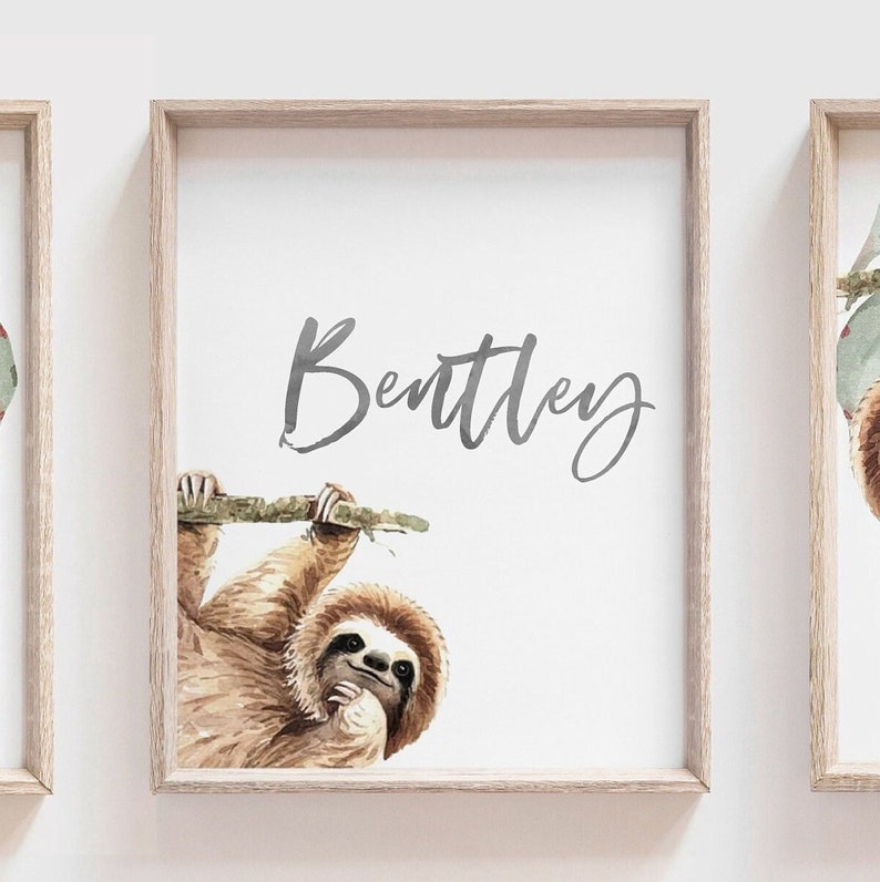 Boy or Girl Sloth Wall Art Set Sloth Themed Baby Nursery Etsy