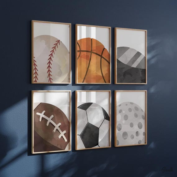 Watercolor Sports Balls Print Set: Boys Bedroom Decor