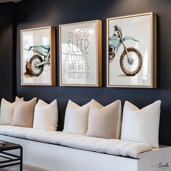 Dirt Bike Nursery Art Prints: Watercolor Motocross Decor, Set of 3