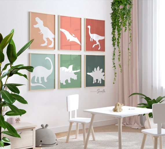 Boho dinosaur art, gender neutral dinosaur, contemporary boho dinosaur wall art, dinosaur posters, dinosaur themed bedroom muted boho colors
