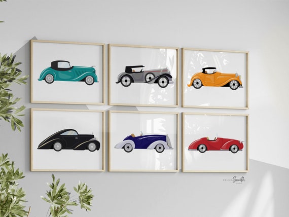 Vintage classic car kids wall art, car prints boys room decor, vehicle themed kids wall art, playroom wall ideas, big boy bedroom, car decor