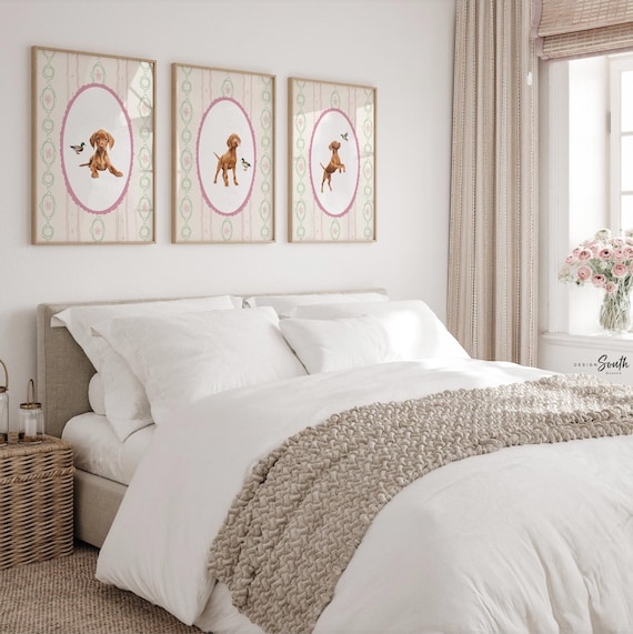 Vizsla Puppy Nursery Prints: Blush Pink Dog Wall Art Set