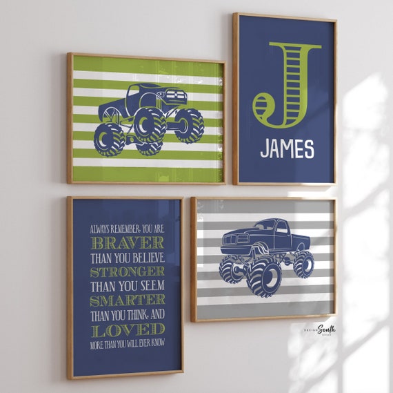 Big boy bedroom trucks, boys truck theme, monster truck theme bedroom wall art, monster truck prints for boys, truck art, truck decor boys