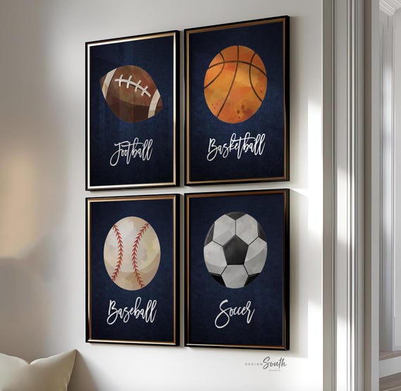 Sports Nursery Art Prints: Baseball, Basketball, Football, Soccer