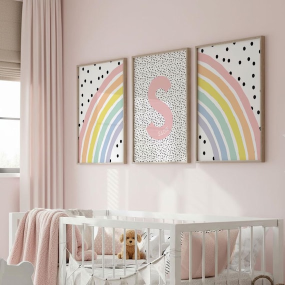 Rainbow Monogram Nursery Art Print: Polka Dot Decor