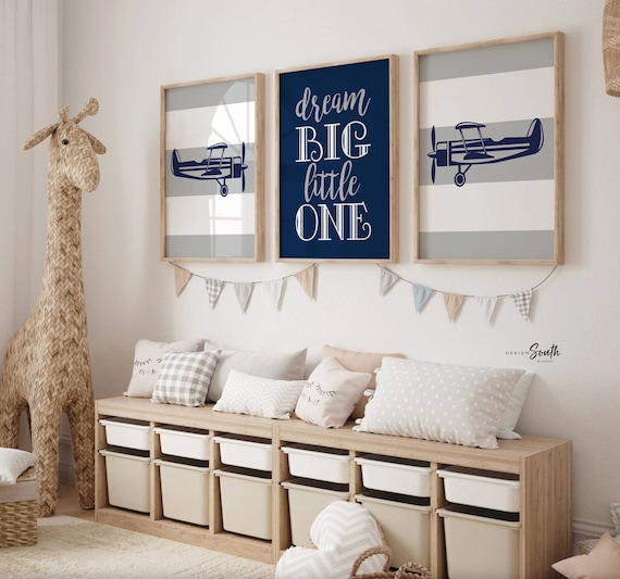 Navy blue and gray boys airplane decor, blue and gray airplane art, aviation boys room, boys bedroom aviation, big boy bedroom airplanes