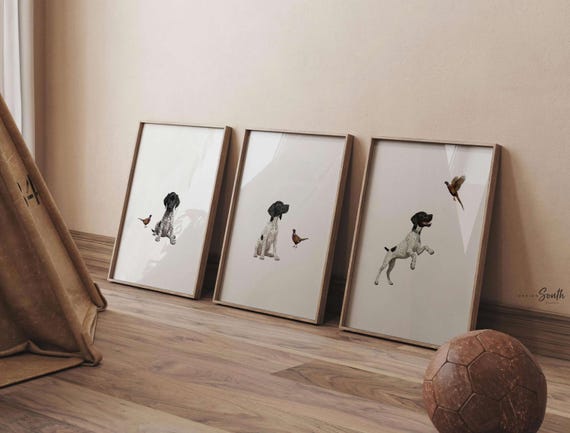 German Shorthaired Pointer Puppy Art Prints, Set of 3