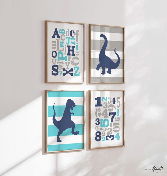 Dinosaur Nursery Art Prints: ABC, 123, Boys Bedroom Decor