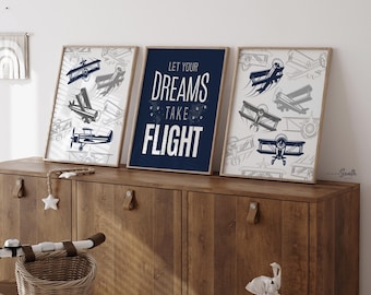Airplane Nursery Prints: Boys Room Decor, Flight Theme (Unframed)