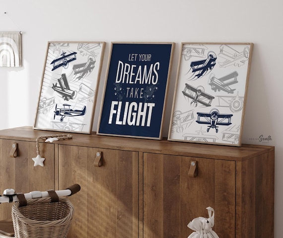 Airplane Nursery Prints: Boys Room Decor, Flight Theme (Unframed)